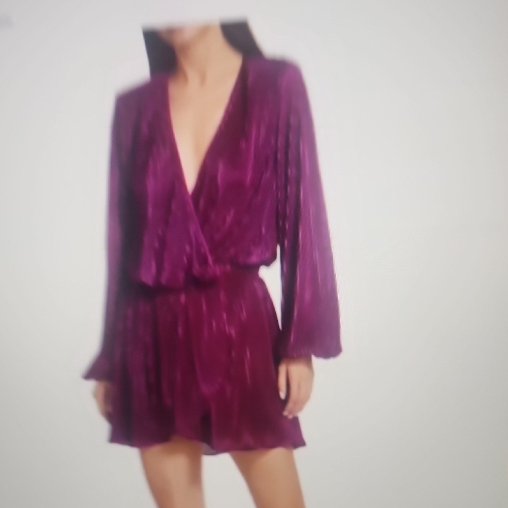 Ramy Brook Joanna Purple Pleated V-Neck Wrap Dress Size XS